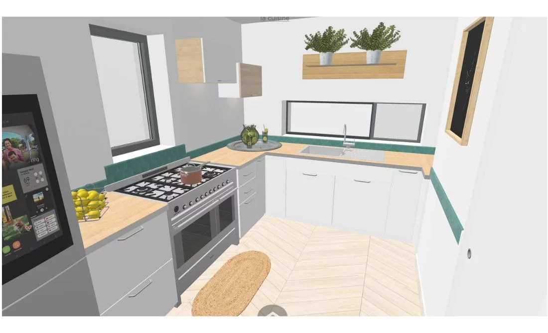 Image 3D cuisine bleu gris -Image 3D Salle-salon