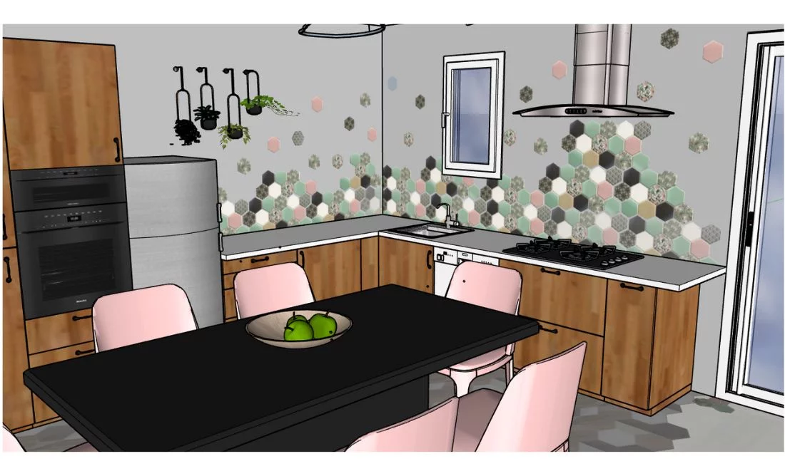 Cuisine bois et rose - Architecture intérieure Nantes - Gaimehh-Laëtitia Dewonck